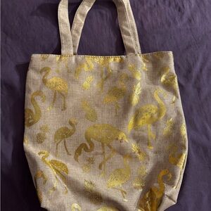 Stylish Tan Gold Flamingo Tote Bag